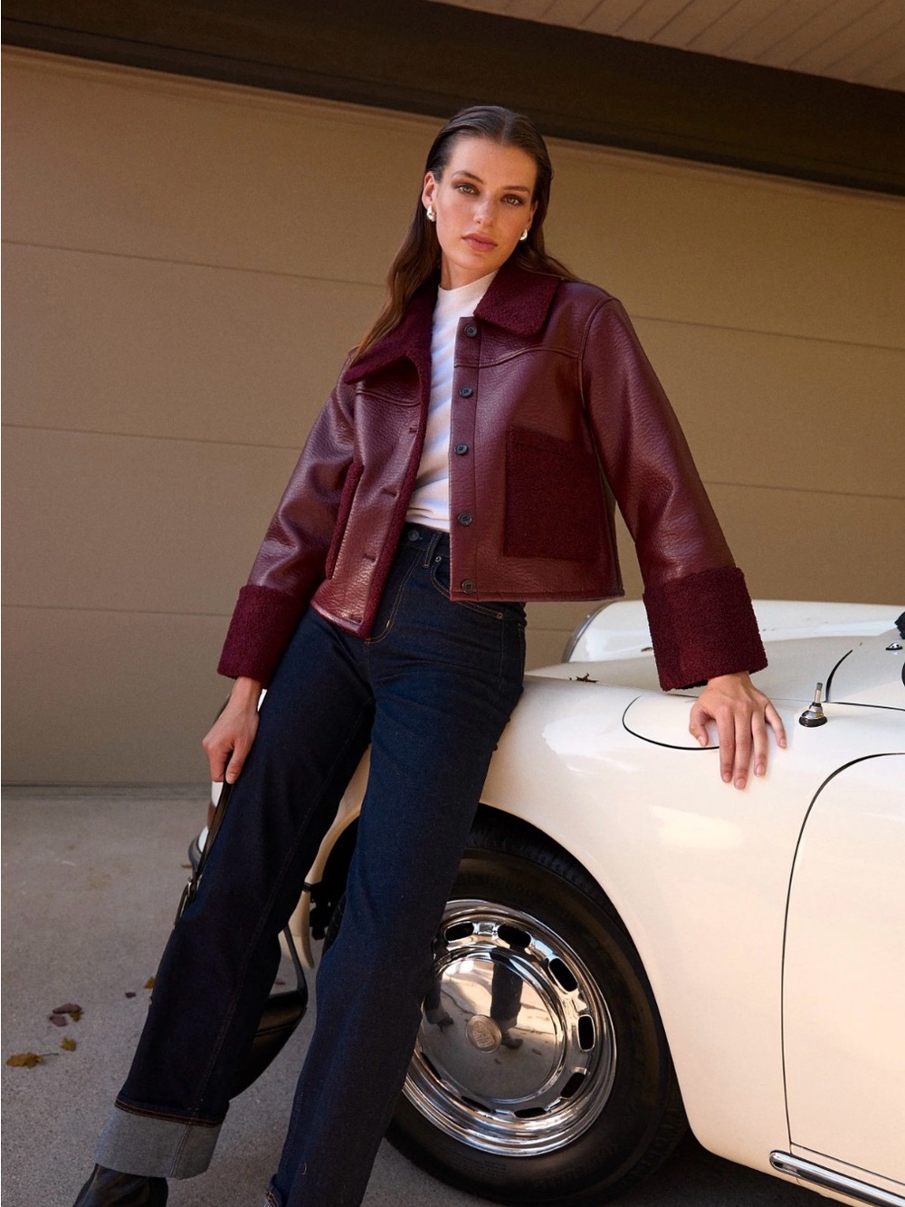 Rails Burgundy Leather Jacket with Shearling Trim NWNT